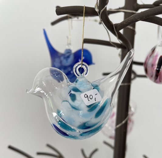 Miniature Mundblæst Lyseblå Glasfugl