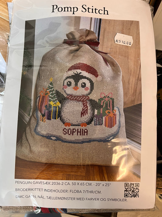 Broderi kit julesæk med Pingvin