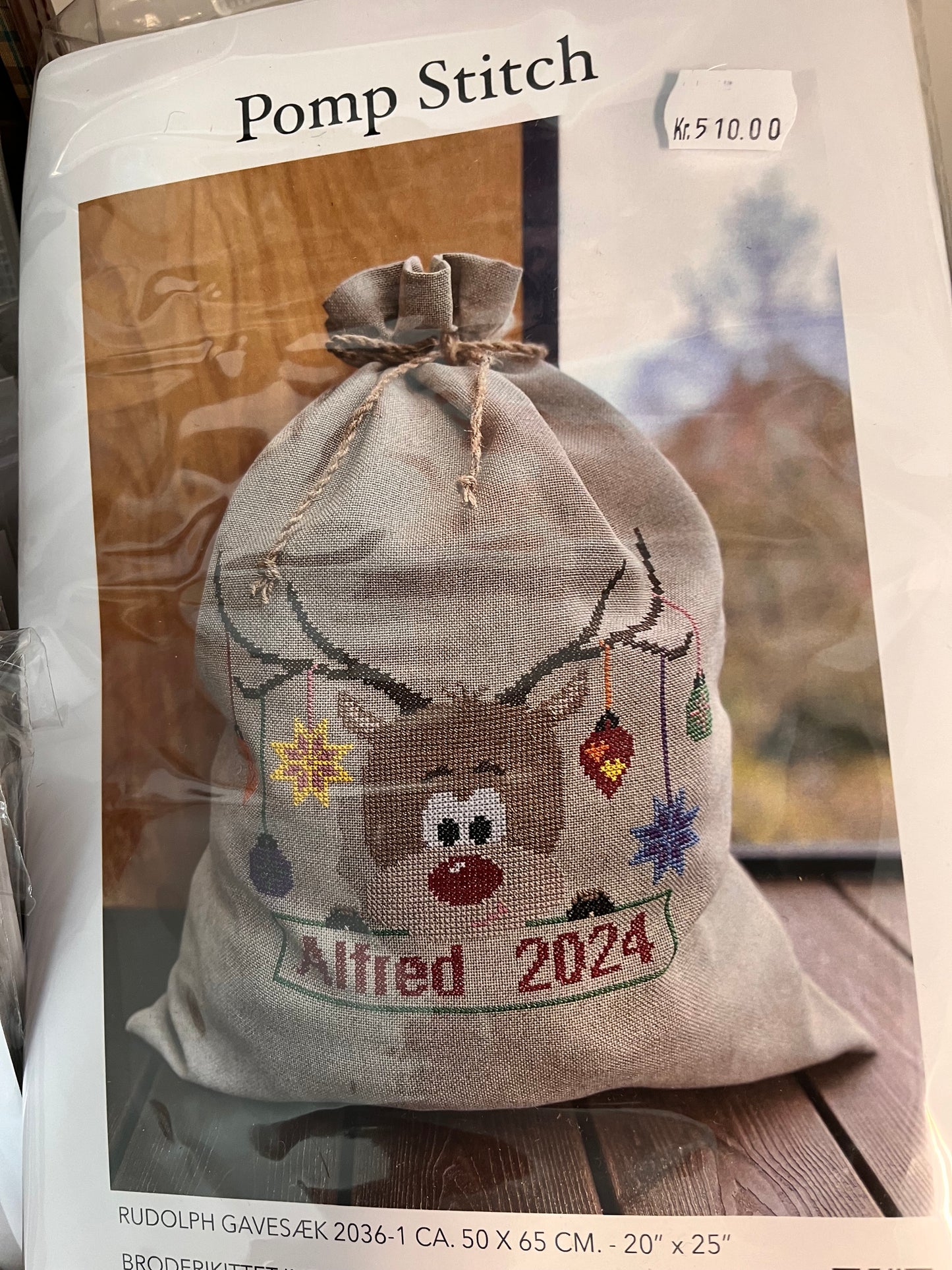 Broderi kit julesæk med Rudolf.