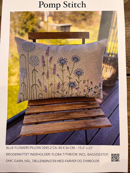 Broderi kit pude Blue folwers